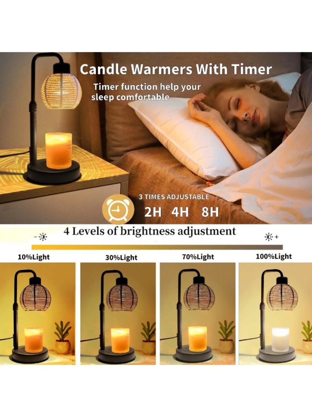 Dimmable Candle Warmer Lamp with Timer - Height Adjustable Wax Melts & Jar - Picture 2 of 7